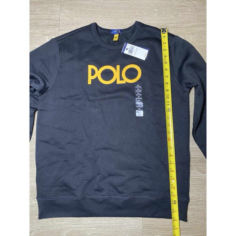 *NWT Polo Ralph Lauren Kid XL 18-20 Black Yellow Logo Fleece Crewneck Sweatshirt - Picture 4 of 8
